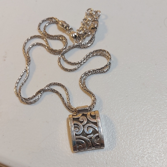 Brighton Jewelry - Brighton Deco Lace Rectangle Scroll Pendant Silver Plated 2-Strand Necklace